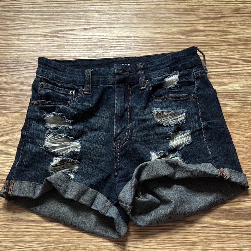 Blue Distressed Jean Shorts with Rolled Cuffs